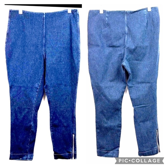 Lysse slimming blue denim pull on Skinny Pants with cuff & zipper at ankles - Picture 3 of 8